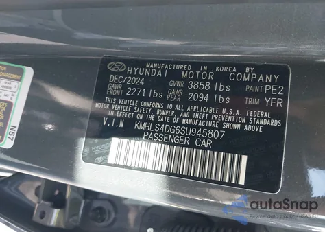 2025 Hyundai Elantra Sel Convenience z USA, uszkodzony, nr VIN KMHLS4DG6SU945807